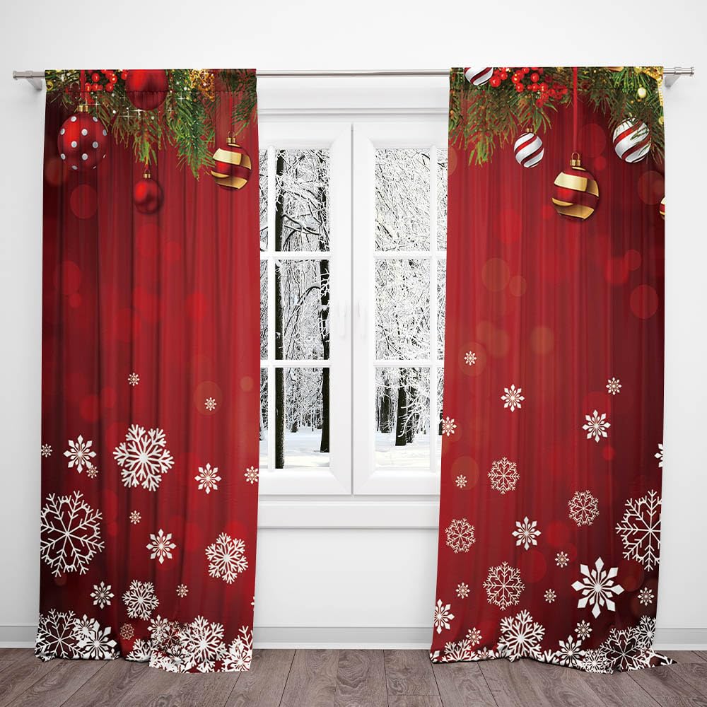 DOTOOMA 82x84 Inches Christmas Snowflake Window Curtains Xmas Ornaments Coniferous Pine Tree Tinsel Theme Bedroom Living Room Decorative Curtains Drapes 2 Panel