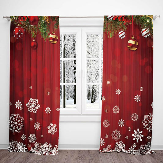 DOTOOMA 82x84 Inches Christmas Snowflake Window Curtains Xmas Ornaments Coniferous Pine Tree Tinsel Theme Bedroom Living Room Decorative Curtains Drapes 2 Panel