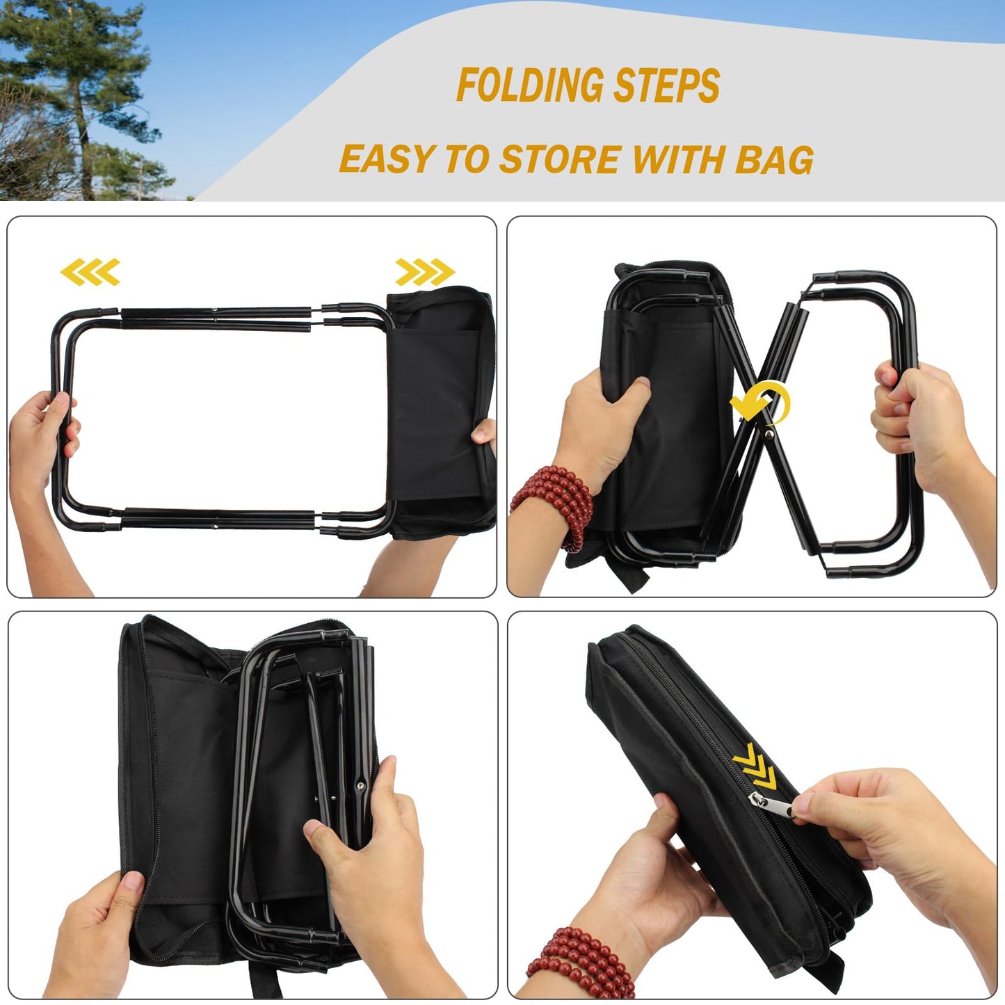 SUNPRO Camping Stool, Portable Folding Stool with Carry Bag, 12in Portable Folding Chair 1.6Lbs Collapsible Camp Stool Outdoor Footstool for Travel Walking Hiking Fishing Picnic Barbecue (Black)
