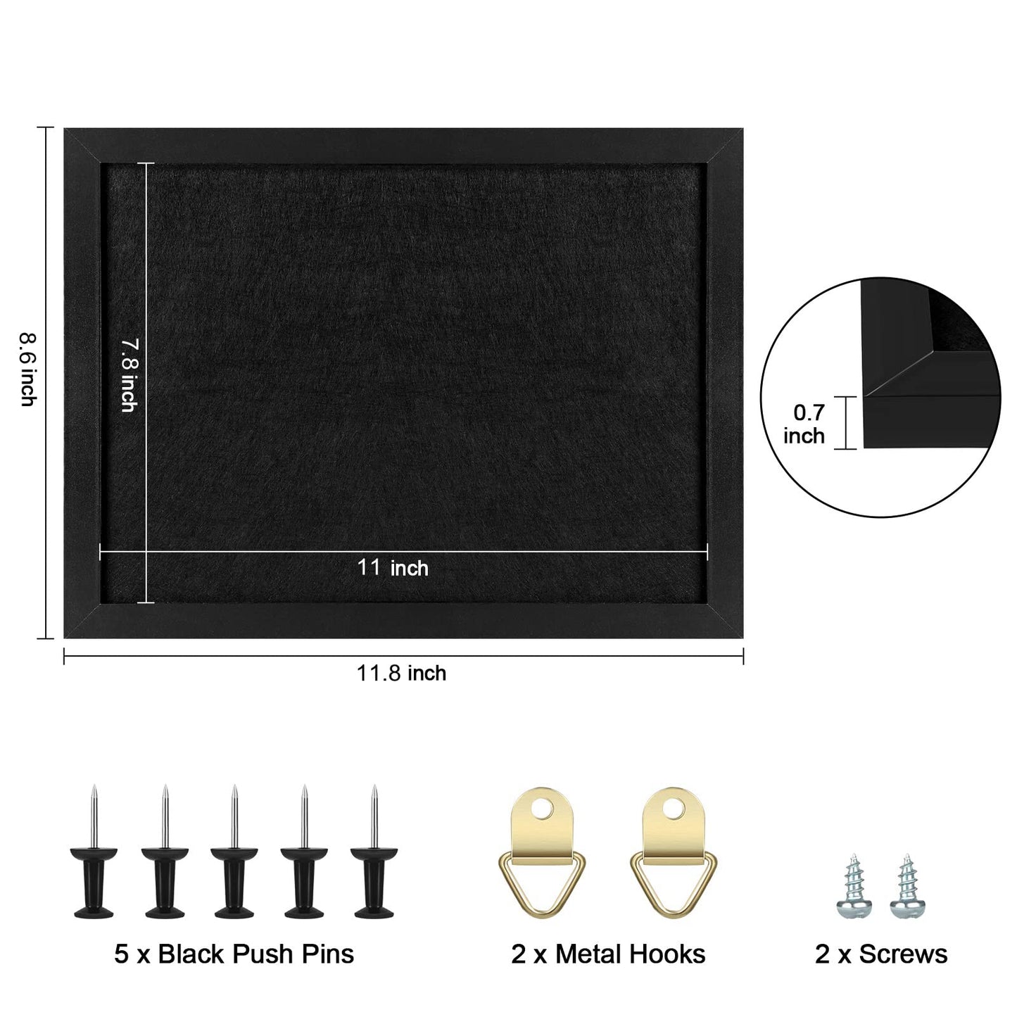 TORASO Cork Board Bulletin Board, 11" X 8" Cork Boards for Walls with Pins, Eye Bolts, gaskets, Screws, Pin Board for Office, School and Home (BK,22 * 30cm,1P)
