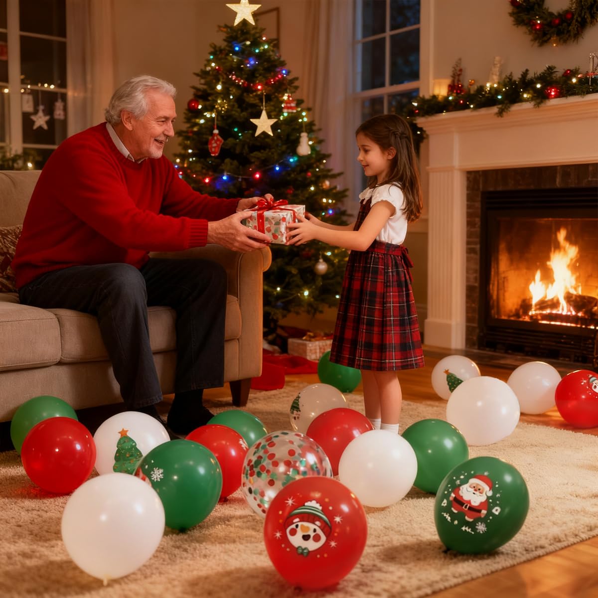 LAOREI Christmas Party Balloons Decorations 60PCS,12 Inch white Red Green Santa Claus Confetti Balloons for Kids Christmas Birthday Bachelorette, Santa, Snowman Party Decorations