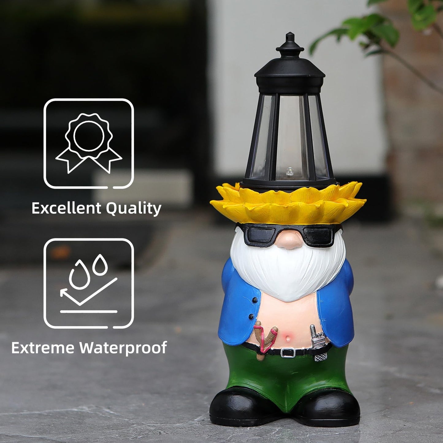 LEGIFO Garden Gnome Statue with Solar Lantern Lights Guardian Sculptures Outdoor Decorations Patio Lawn Yard Garden Decor Large Figurine Gifts for Women Mom