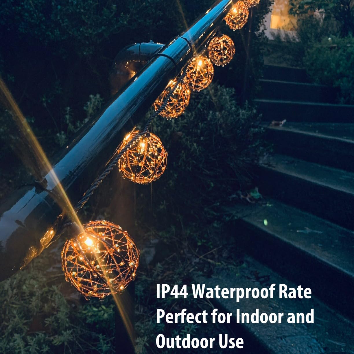 Outdoor Decorative Patio String Lights, Beaded Copper Wire Ball Style Lantern Lights, Connectable Weather-Resistant Indoor Outdoor Novelty Whimsical Light for Home Pergola Bedroom Porch Party Backyard