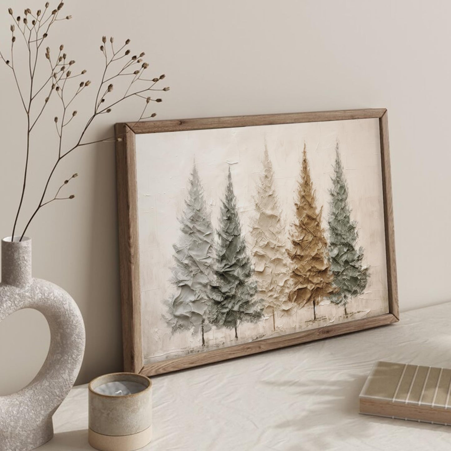 JarThenaAMCS Christmas Canvas Wall Art Prints Oil Painting Pine Forest Art Poster Winter Landscape Wall Decor For Xmas Gallery Living Room Bedroom, UNFRAMED, 16 x 24 Inch