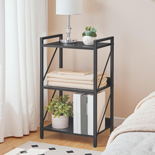 HOOBRO Bookshelf, 3-Tier Industrial Bookcase, Book Shelf Storage Organizer, Small Bookshelf with Metal Frame for Living Room, Bedroom, Home Office, Kitchen, Black BB71SJ01