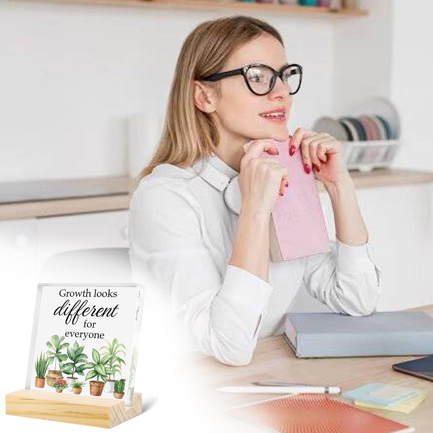 Motivational Acrylic Office Decor For Women Man Cute Plant Flower Desk Decor Sign Classroom Decorations Retirement Gift Green Desk Accessories For Farmhouse Home Bedroom