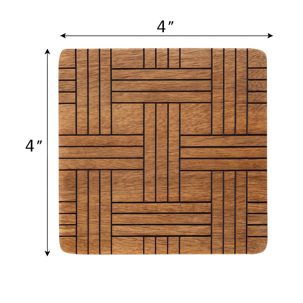 Set of 6 Wood Coasters - Natural Mango Wooden Coasters for Drinks, Beverages, Wine Glasses & Bar Glasses - Rustic & Durable Drink Coasters - Coaster Set for Home, Kitchen, Dining, Bar Decor