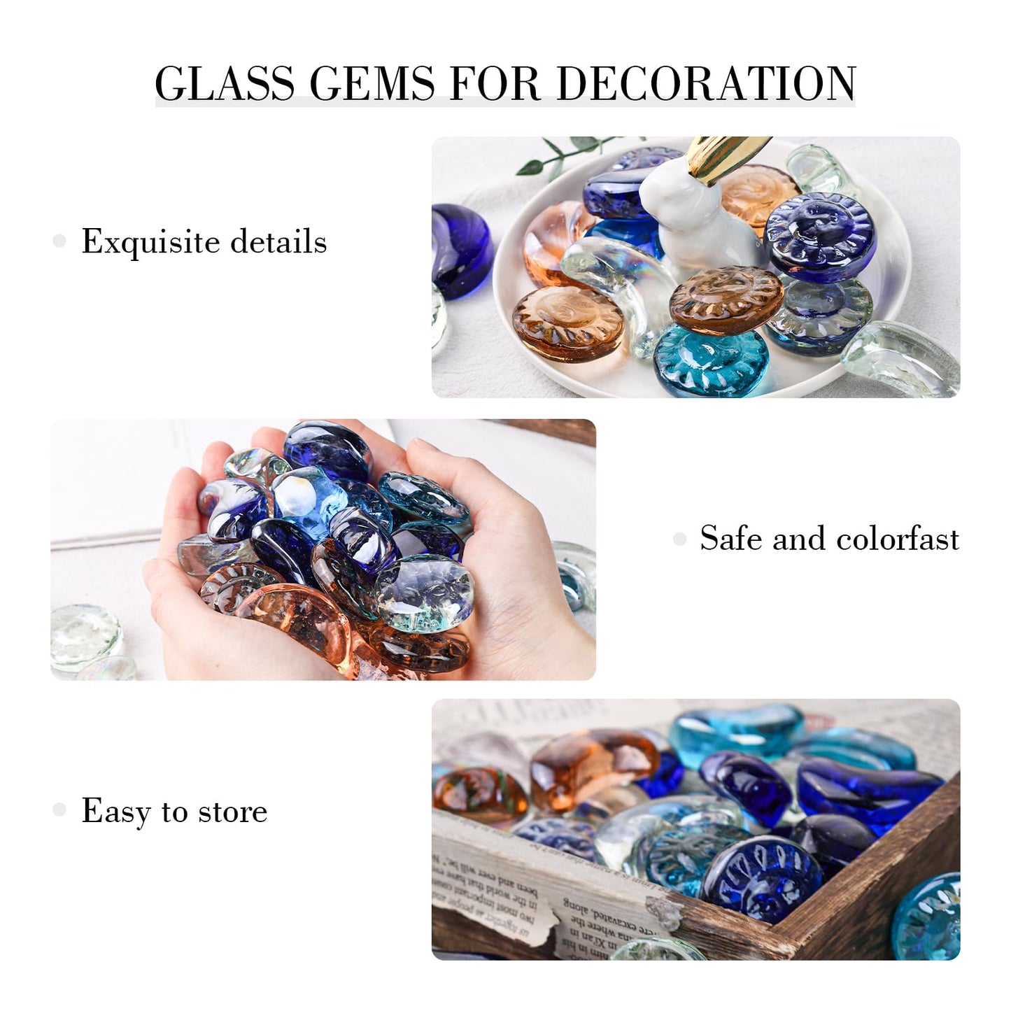 DomeStar 2 LB Glass Beads, Decorative Marbles for Vases, Sun Moon Stars Flat Marbles Glass Gem for DIY Aquarium Vase Fillers(35-40pcs)