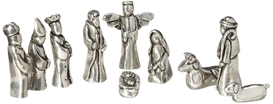 Nativity Set Mini Pewter Figurine 10 pc Set w/ Velvet Pouch