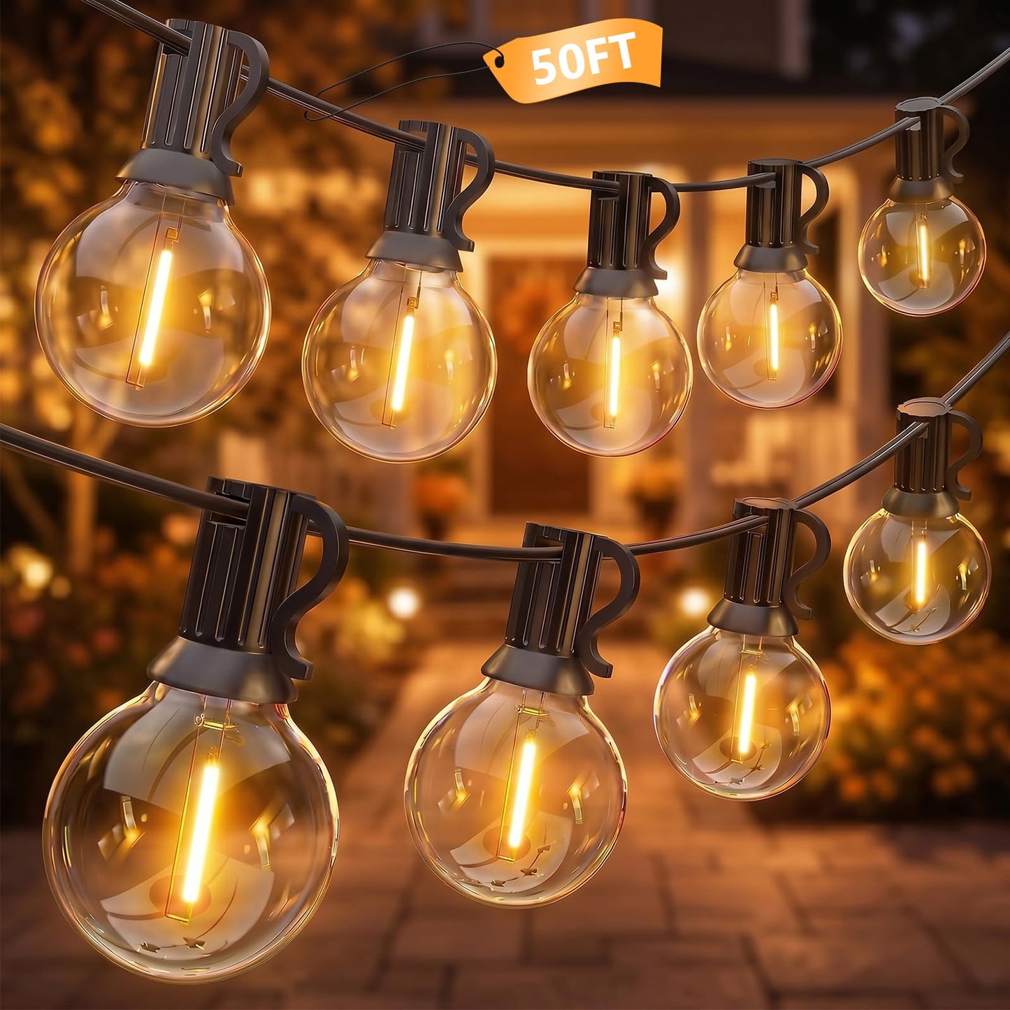 Kivonfa 50FT Outdoor String Lights - Shatterproof G40 LED Bulbs, Waterproof Connectable Patio String Lights for Outside Backyard, Wedding & Bistro Party Decor, Warm W