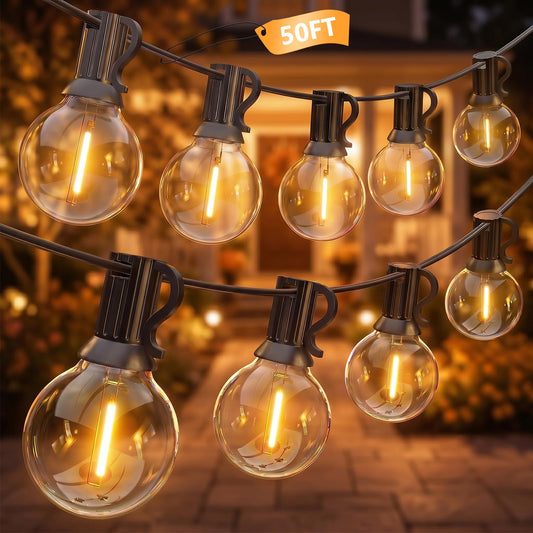 Kivonfa 50FT Outdoor String Lights - Shatterproof G40 LED Bulbs, Waterproof Connectable Patio String Lights for Outside Backyard, Wedding & Bistro Party Decor, Warm W
