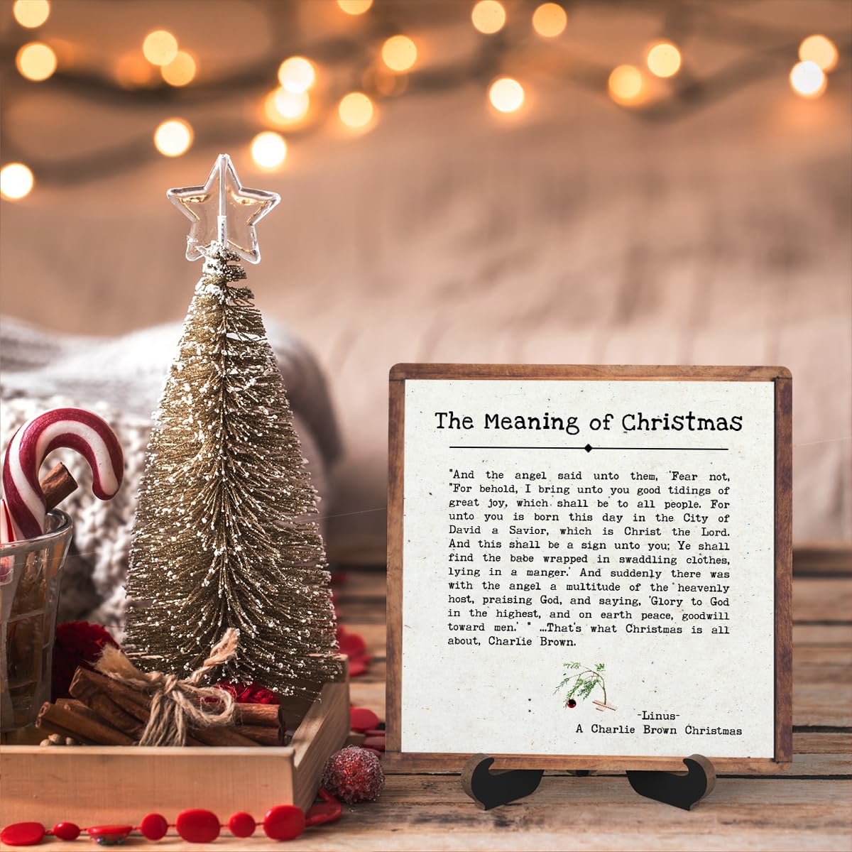 Christmas Quote Wooden Plaque Sign With Stand - Desk Decor for Farmhouse Home Office Table Shelf (5x5 IN)