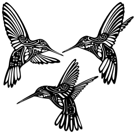 QZGXDECO Set of 3 Metal Hummingbird Wall Decor, 3D Iron Bird Wall Art for Outdoor Garden Fence, Patio & Yard Decorations, Large Hanging Sculptures for Living Room & Home, Gifts for Bird Lovers