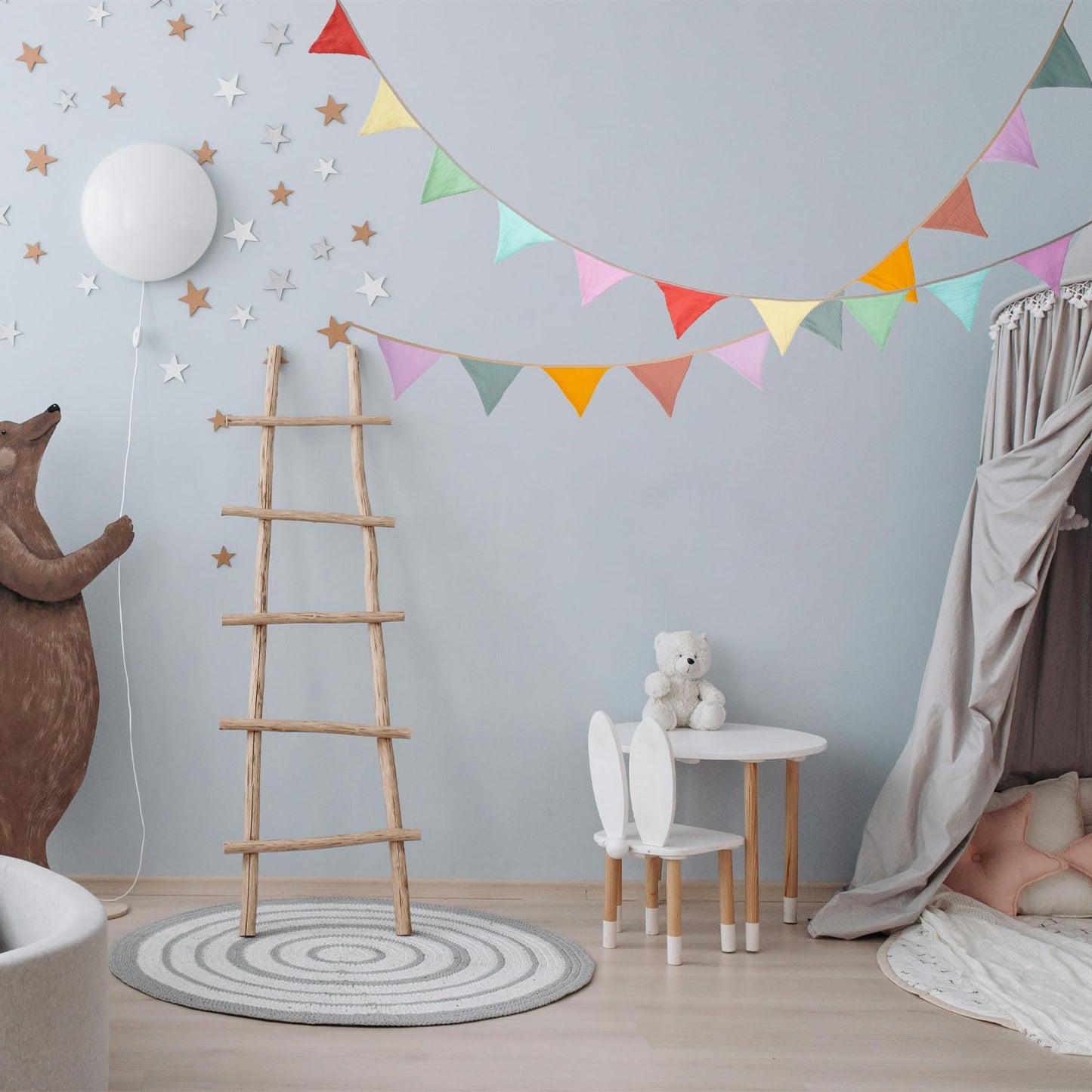 Fabric Bunting Banner, 2 Pack Handmade Neutral String Banner Each 8.5 ft 10 Flags Nursery Wall Hanging Wedding Birthday Home Baby Shower Party Decoration Bunting (Blue)