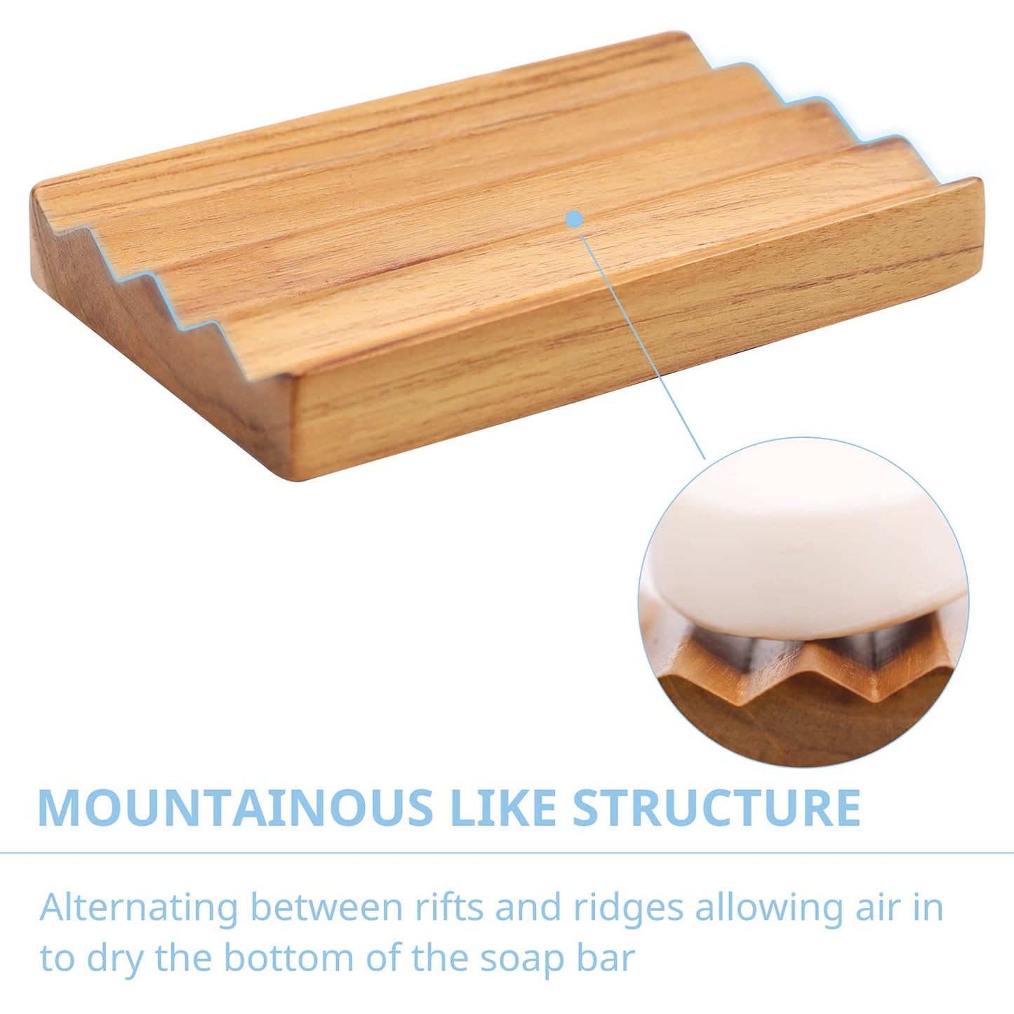Teak Soap Dish for Shower by HTB, Wood Decorative Bath Soap Holder Heightened Base Design to Keep Soap Dry in Kitchen, Bathroom, Sink, Bathtub, Cute Wooden soap Saver for Hand Face Shampoo Bar (1pcs)