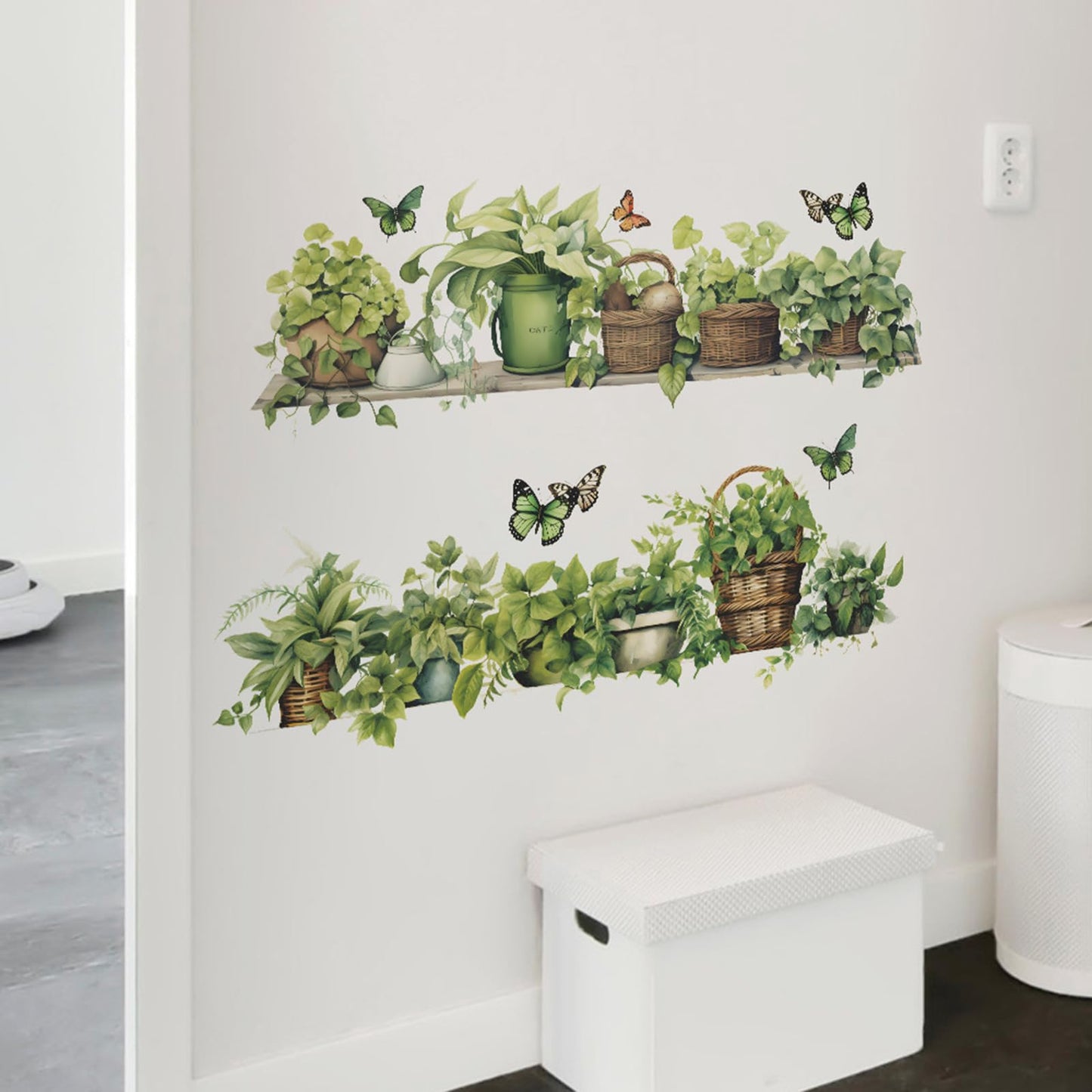 Green Plant Wall Decals 3D Bonsai Tropical Plant Betterfly Wall Sticker Creative Vinyl Peel and Stick Removable Wall Art Decor for Living Room Bedroom Home Office