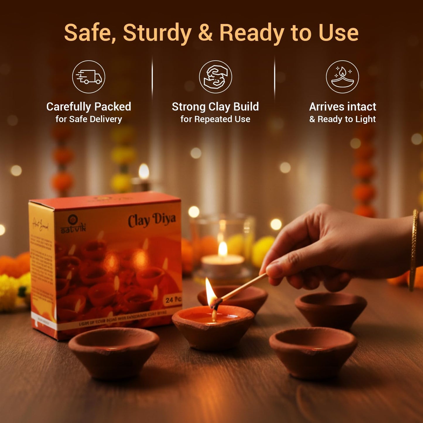 SATVIK Set of 24 Terracotta Clay Diyas – Traditional Handmade Earthen Oil Lamps for Home Decor – Eco-Friendly Festival Lighting