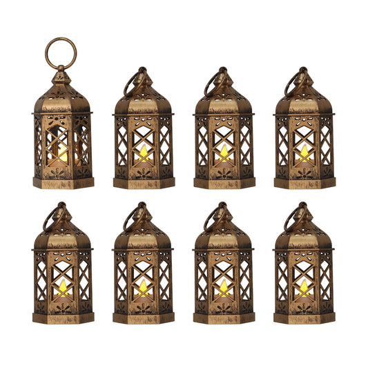 LLQ Mini Lantern for Centerpieces, (8Pack-5Inch) Vintage Lanterns Decorative, Small Hanging Lantern for Halloween Decorations, Christmas Centerpieces for Tables, Wedding Garden Party Decorations