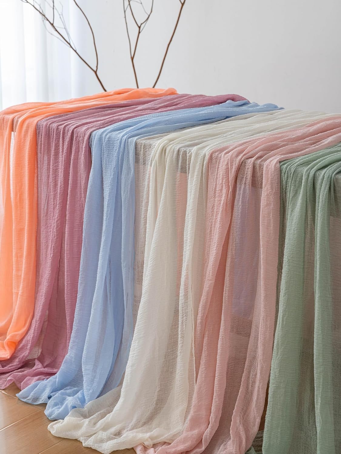 Keketoarrange Beige Spring Cheesecloth Table Runner Gauze Rustic 120 Inch 10 FT for Wedding Baby Shower Bridal Shower Birthday Engagement Garden Party Long Sheer Boho Home Decorations