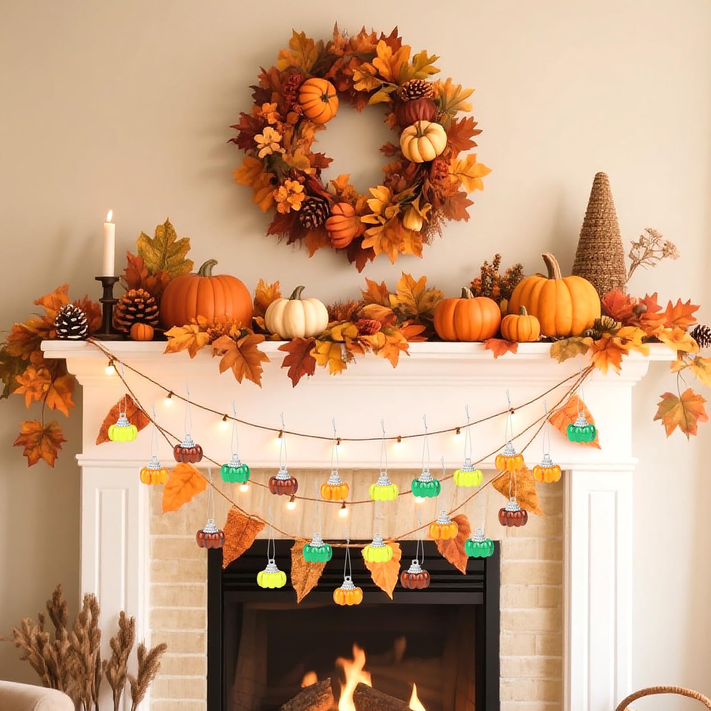 TaoQ C 40 PCS Mini Hanging Pumpkin Decoration Thanksgiving Mini Pumpkin Ornament Fall Small Hanging Acrylic Ornaments for Tree Home Autumn Harvest Party Thanksgiving Decor