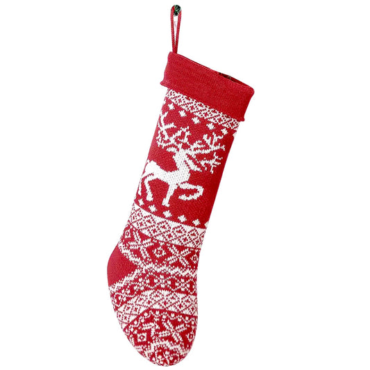 Ftuuo Knitted Christmas Stockings, Vintage Red Knitted Xmas Fireplace Hanging Ornaments Sock Knitted Deer Candy Stockings for Family Christmas Holiday Decorations