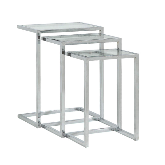 Carolina Classic Addison Powder Coated Metal Frame Nesting Table Set in Chrome