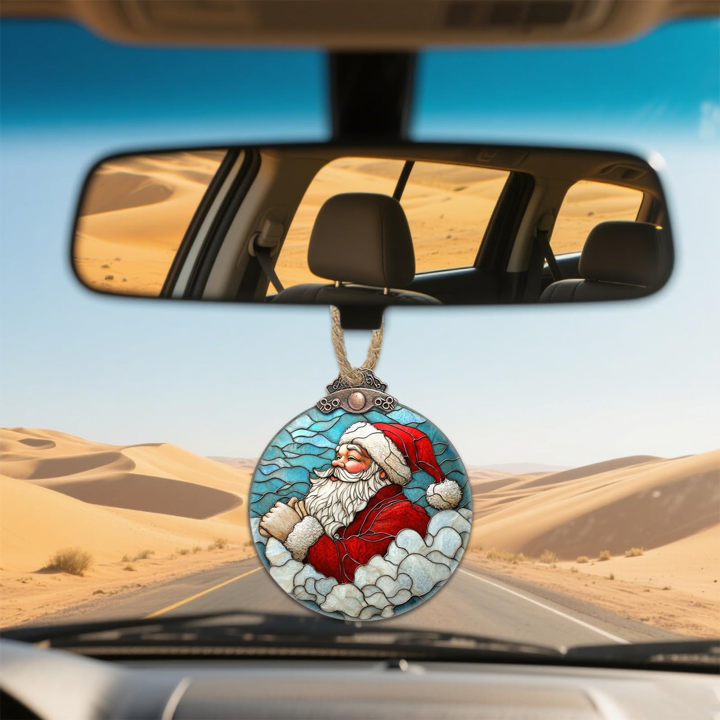 AMDERVEN Stained Glass Christmas Decorations, Kind Santa Claus Suncatcher for Window Christmas Tree Hanging Ornaments Blue and White Sun Catcher Xmas Decor Gifts for Women Men Mom Nana Friend