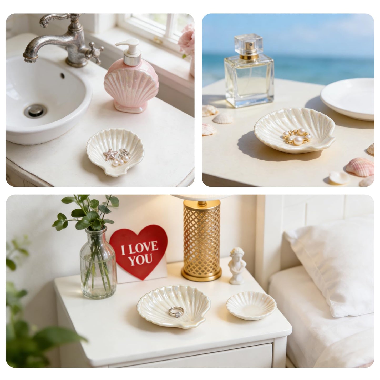 HPZIHYNAP Jewelry Plate Set of 2 Ceramic Shell-Shaped Ring Dishes 3.9-inch Ring Dish & Jewelry Storage Tray