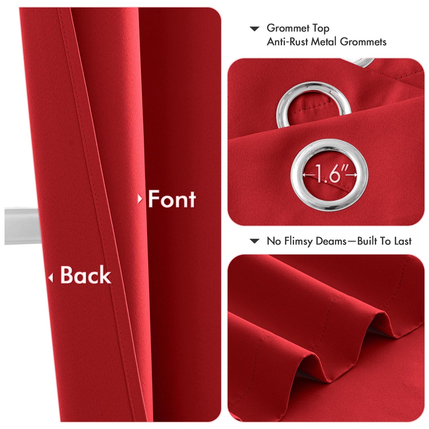 MIULEE Christmas Red Blackout Curtains for Bedroom Living Room 63 Inches Long 2 Panels, Thermal Insulated Room Darkening Drapes Grommet Noise Reducing Light Blocking Window Treatments 40x63 Inch
