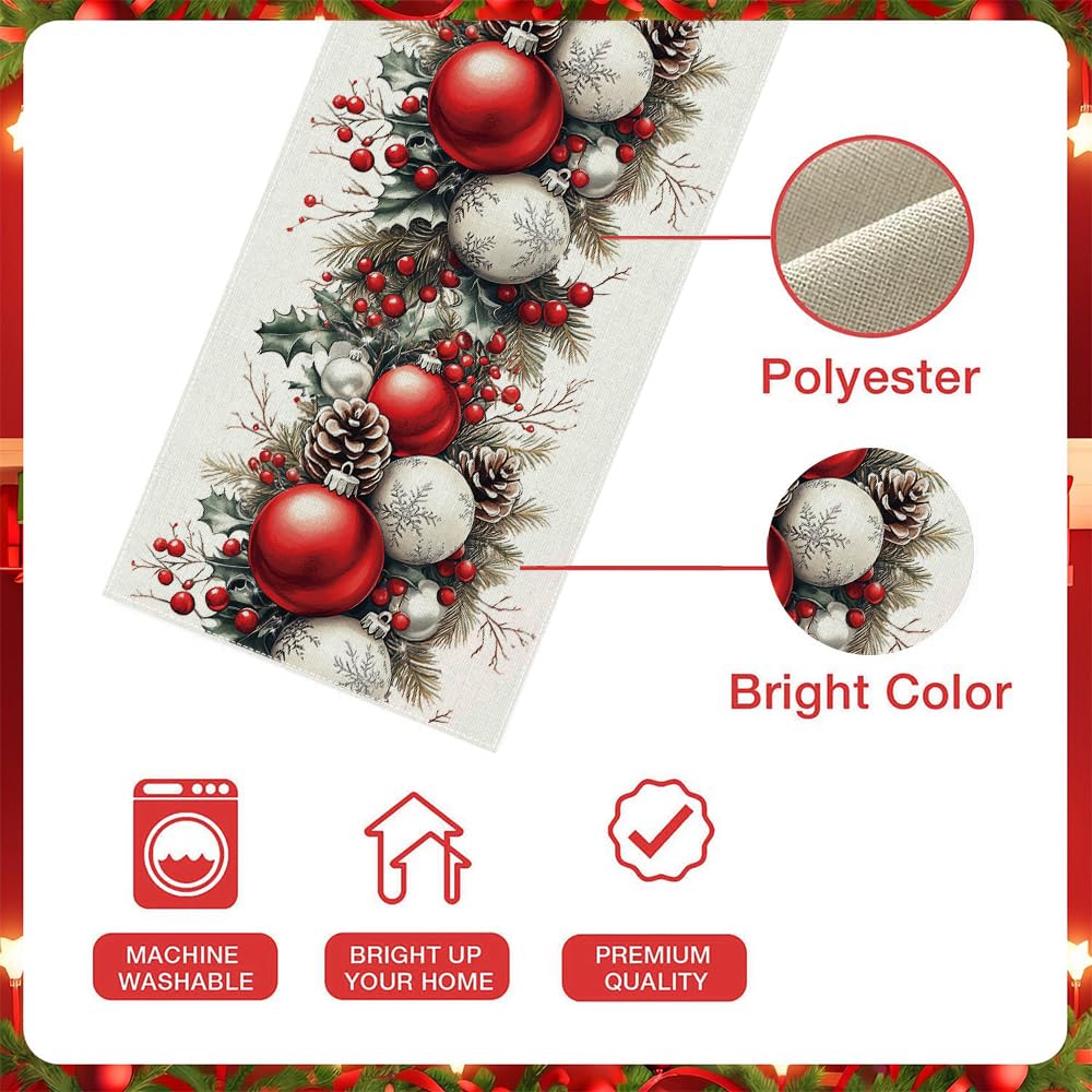 Christmas Table Runner, Seasonal Winter Kitchen Table Decoration, Suitable for Winter Christmas Family Gathering Indoor 13x72 inches (13x72 inches, Red and White Bell)
