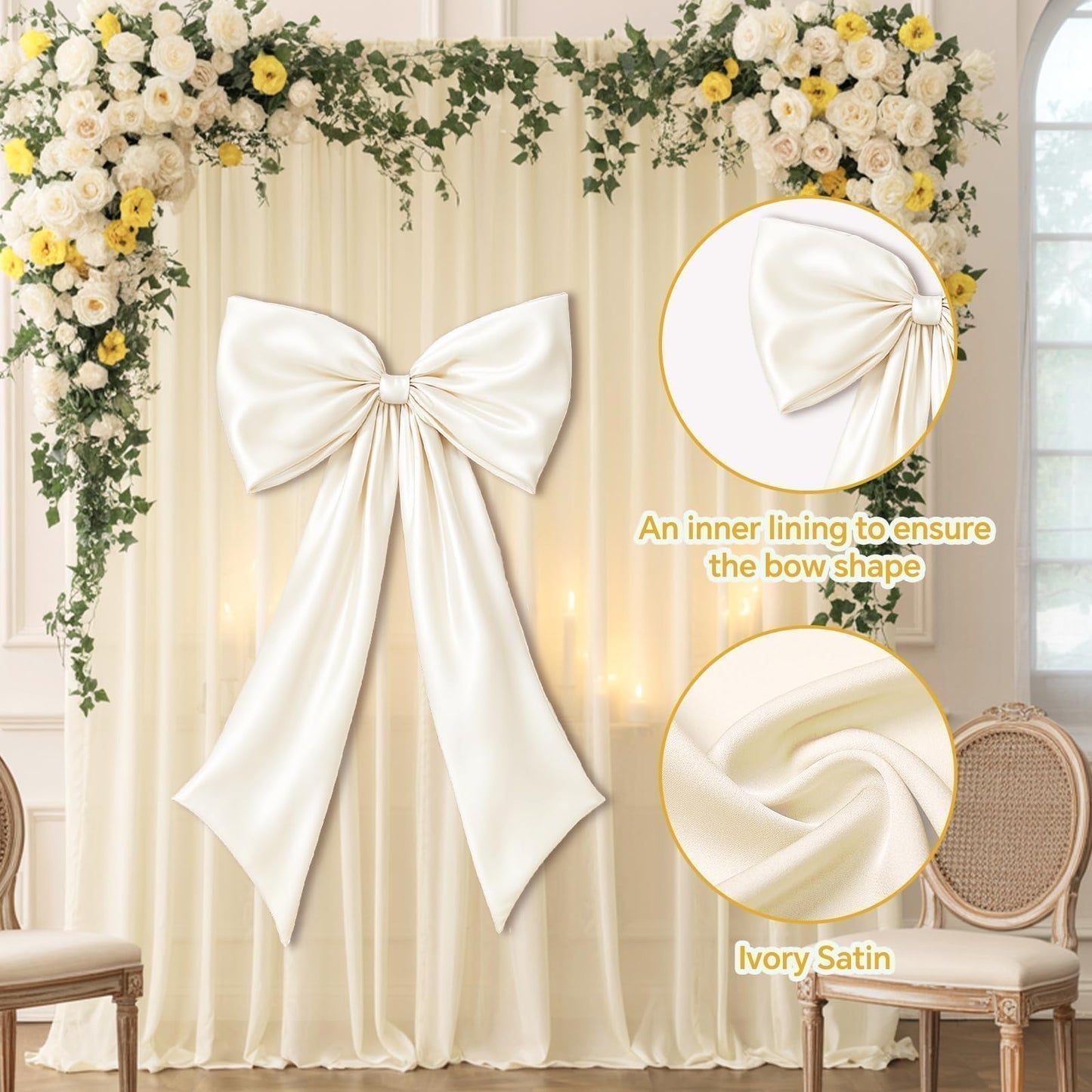 Ivory Bow Decor 2 Pack,Large & Small Coquette Room Backdrop Wall Decor for Valentine's Day Bachelorette Bridal Shower Wedding Birthday Christmas Decorations