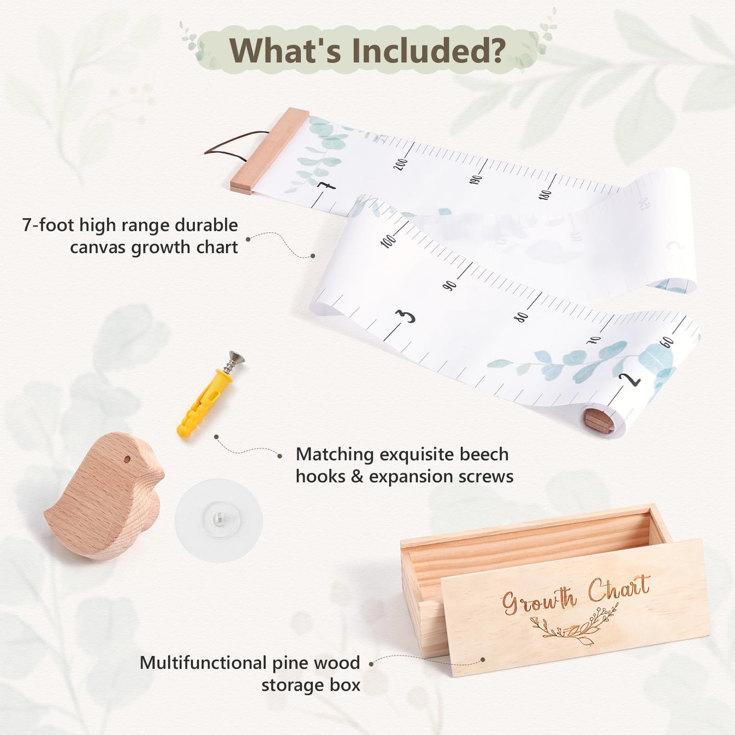 let's make Growth Chart for Wall 7 Ft Height Chart with Keepsake Box & Hook Waterproof Canvas Measure Wall Ruler Removable Neutral Nursery Wall Decor for Baby Kids Toddlers