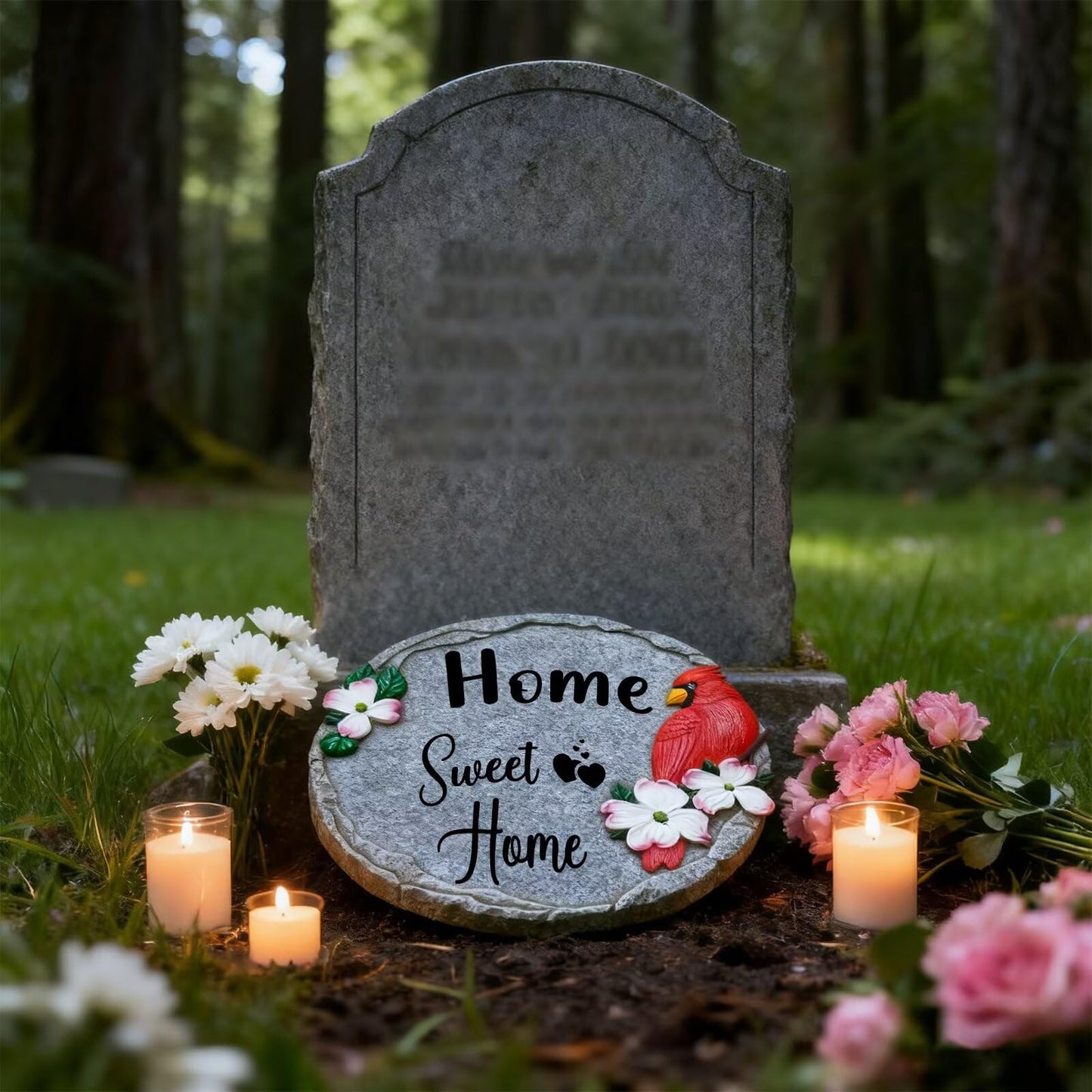 Sweet Home-Resin Stepping Stone,Outdoor Garden Pathway Decoration,Round Red Hummingbird Decorative Stone for Garden,Walkway Sculpture Yard Art for Patio,Home Decor