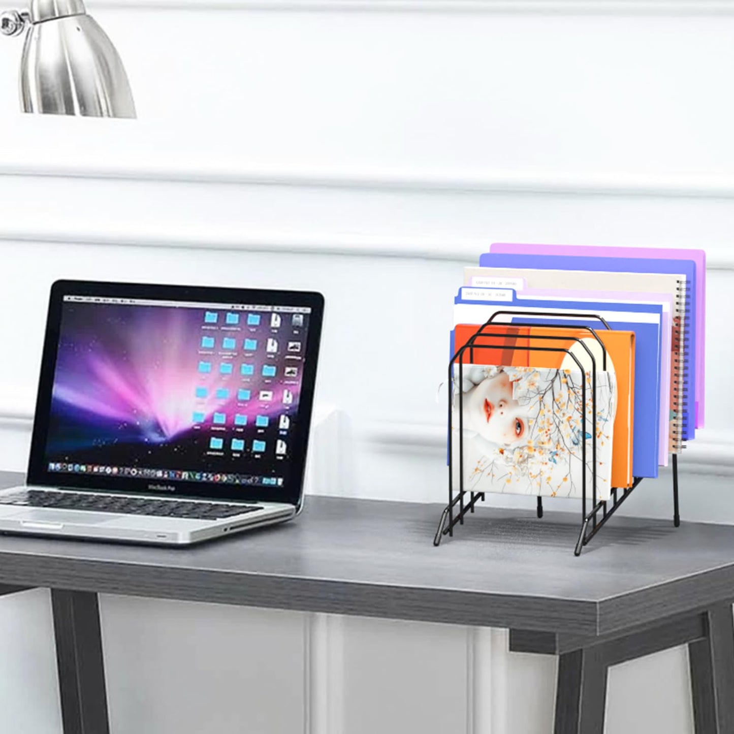 Gawerk Incline Metal Desk Magazine Folder Holder, Sorter Desk File Organizer with 8-Section Vertical Compartments Rack File Organizer for Office, Home, School (2 Pack)