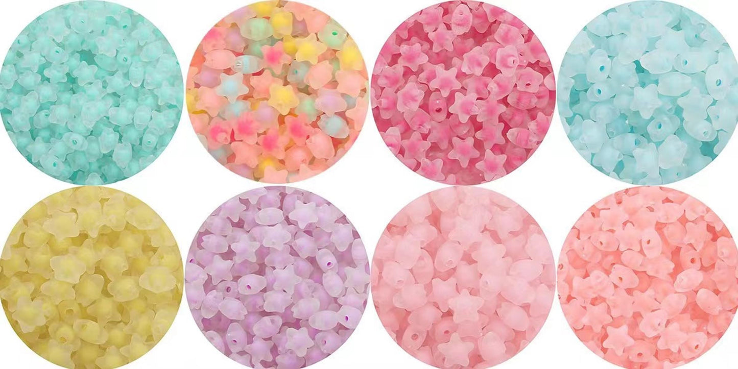 MoMolly 200 Pcs Beads for Crafts with Holes Pony Frosted Acrylic Filler Spacer Beads Bulk Star Shape for DIY Crafts Decoration and Jewelry Making