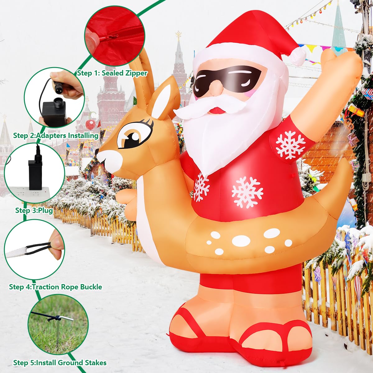 COMIN 6.3FT Tall Christmas Inflatables Outdoor Decorations Blow Up Hawaii Santa Claus with Built-in LEDs for Christmas Indoor Outdoor Yard Lawn Garden Decorations
