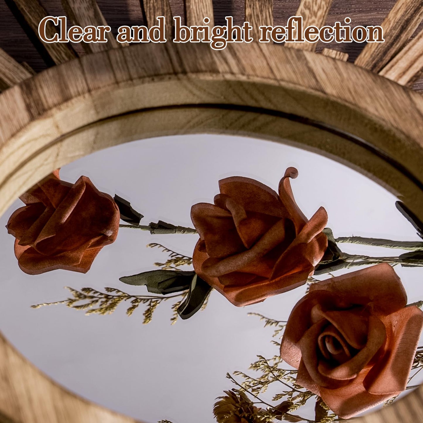 amoard 12 Inch Boho Sunburst Mirror, Round Wooden Wall Decor Starburst Sun Mirror for Bedroom, Living Room, Bathroom, Hallway, Balcony, Farmhouse Entryway, Housewarming Gift