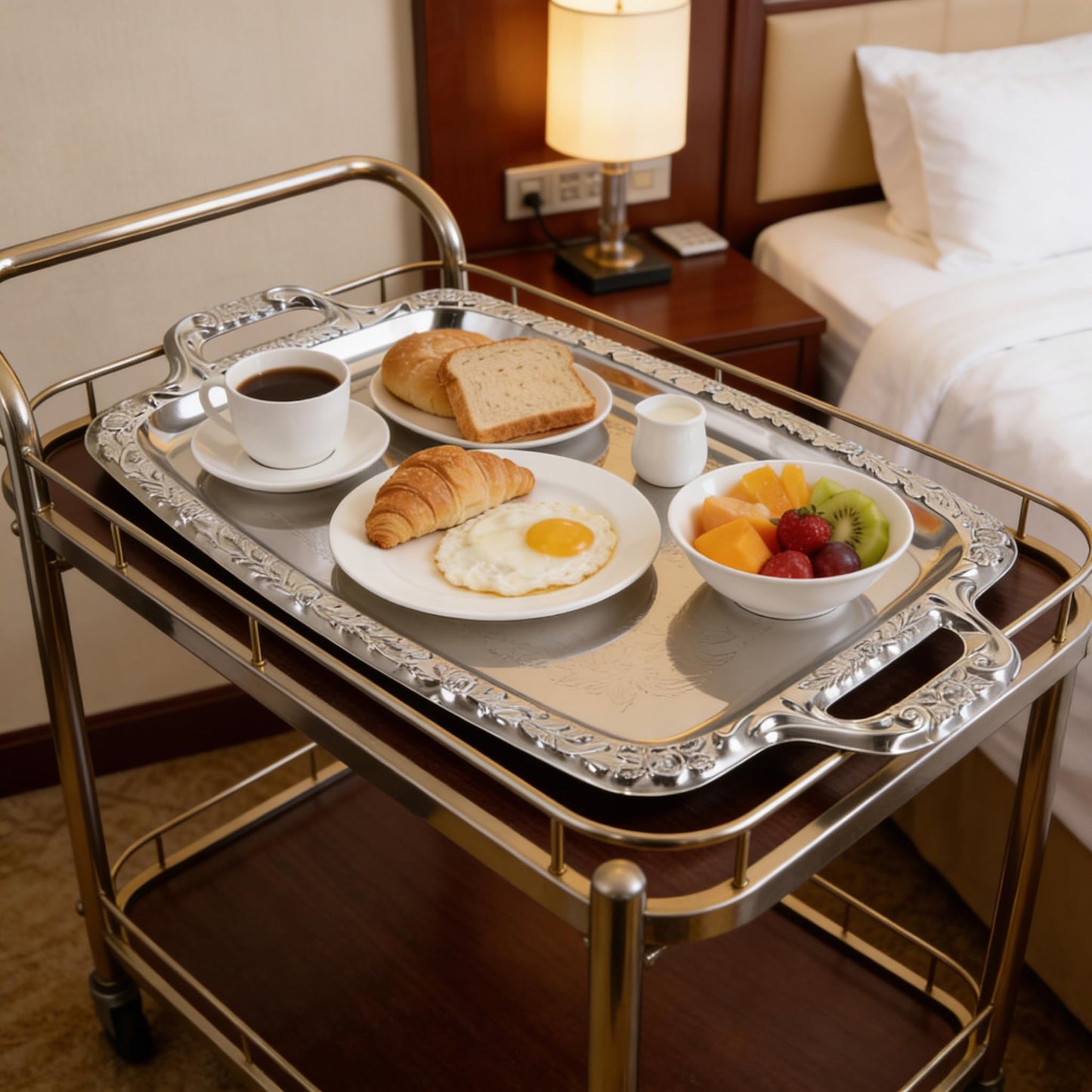 Rectangular Silver Serving Tray, Vintage Metal Tray for Whiskey Decanter Candlesticks Vanity Perfume and Snack Bread Breakfast Fruit Serving Dish