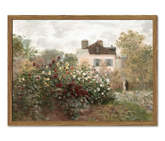 Vintage Cottage Wall Art French Farmhouse Wall Decor Painting Botanical Flower House Landscape 3D Textured Hand Drawn Sandstone Artwork for Bedroom Living Room 12x16 inch Wood Framed