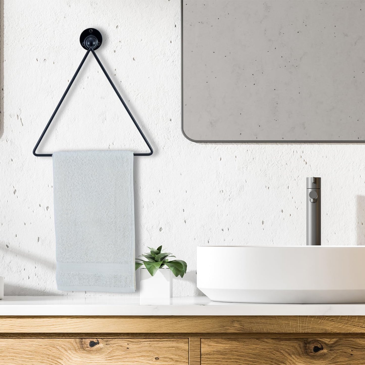 MyGift Hand Towel Holder Wall Mounted, Bath Hand Towel Rack, Triangular Towel Ring for Bathroom/Kitchen Accessories, Matte Black Metal