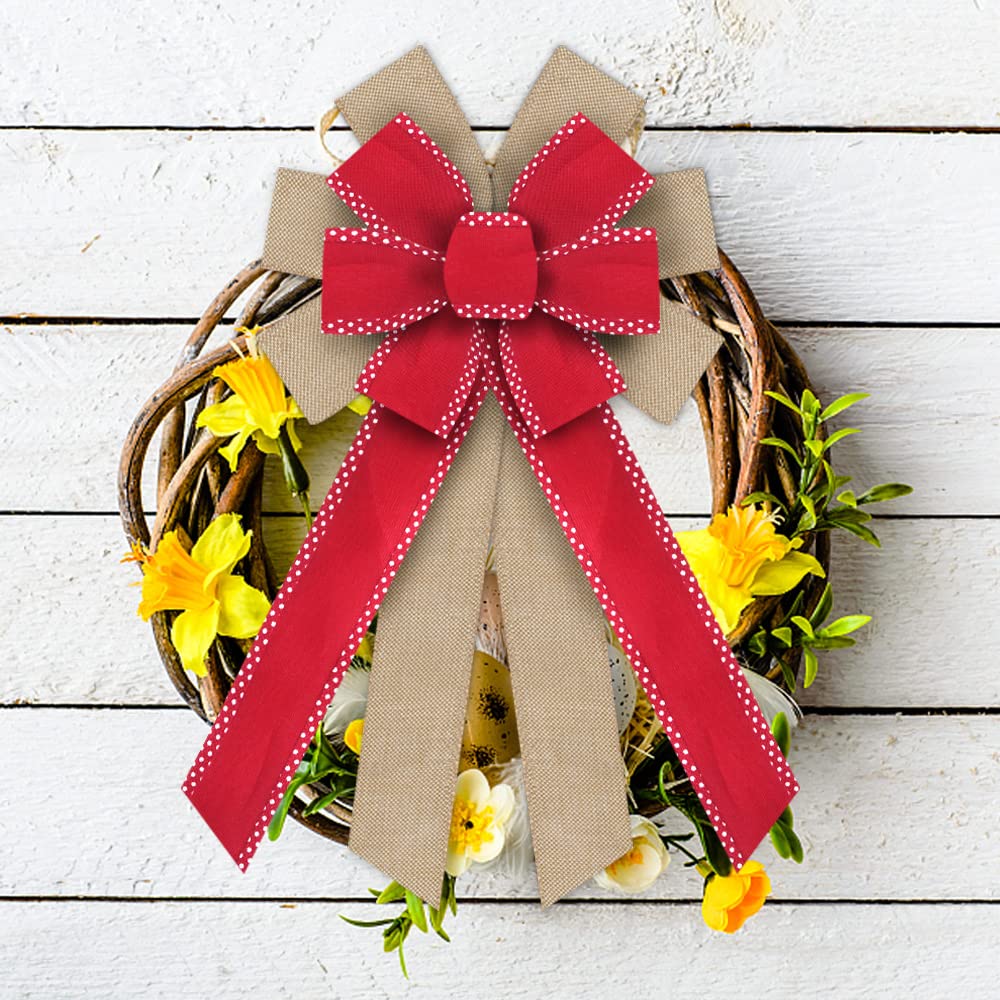 Red Wired Edge Ribbons 2.5" 10 Yards, Spring Solid Wired Edge Decoration Fabric Craft Ribbon Burlap Wrapping Ribbon for Holiday Party Wrapping DIY Craft Wedding Decoration Wreaths Bow