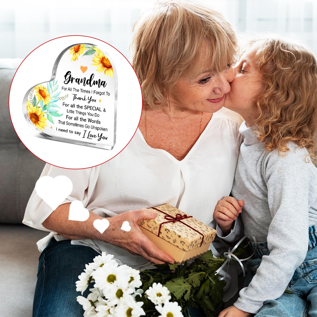 Gifts for Grandma from Grandchildren,Appreciation Gifts for Grandma Thanksgiving Christmas Birthday,For All the Times that I Forgot Say Sign Sunflowers Acrylic Plaque 4.5x4.5 Inches