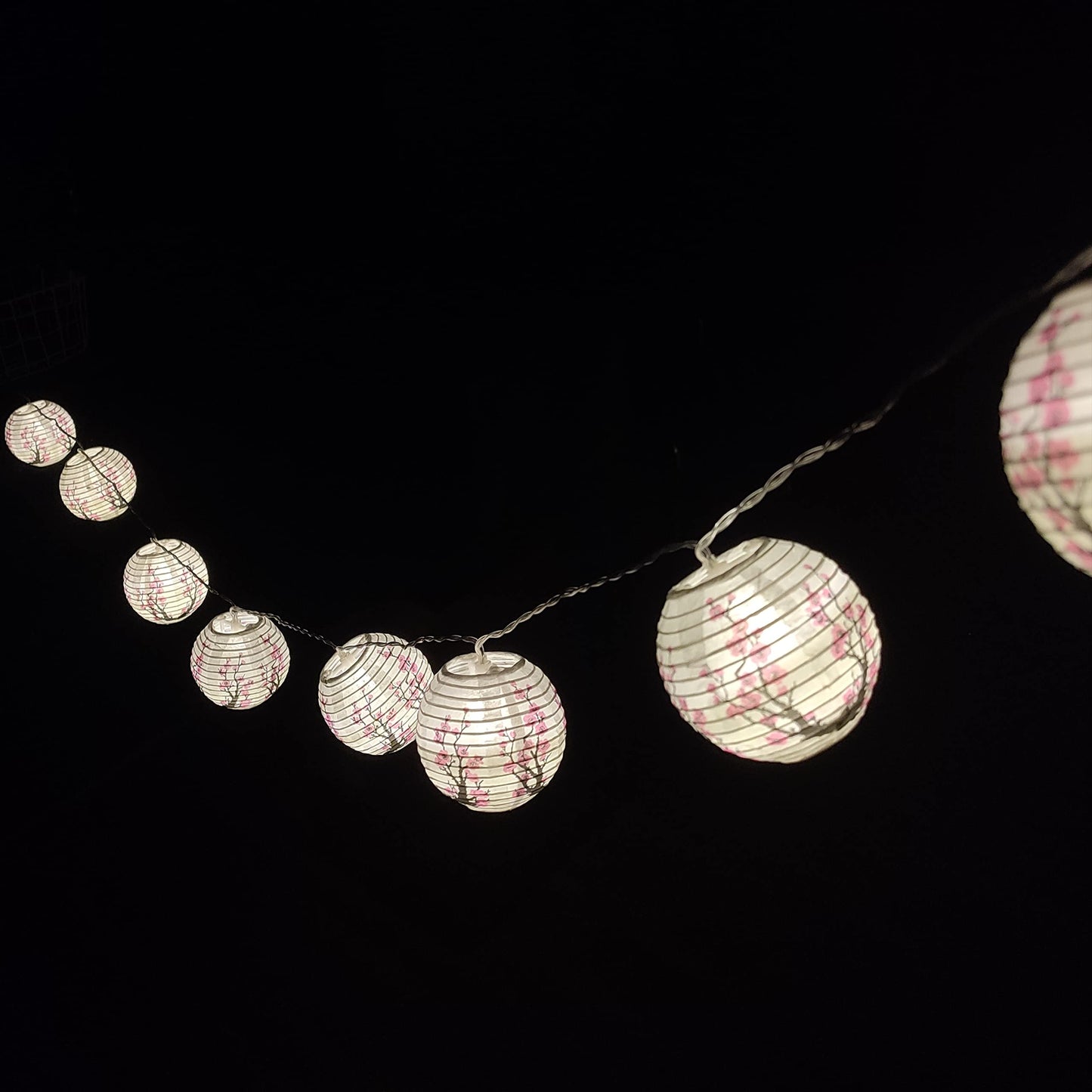 JYWJ Sakura (Cherry) Flowers White Color Chinese/Japanese Small Paper Lantern/Lamp 3" Diameter LED String Light Length 78.7" 2-AA Battery Powered & USB Charger Gift for Kids (Pink)