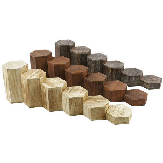 MOOCA Wooden 6 Pcs Hexagon Risers for Display Jewelry and Accessories Display Stand, Brown