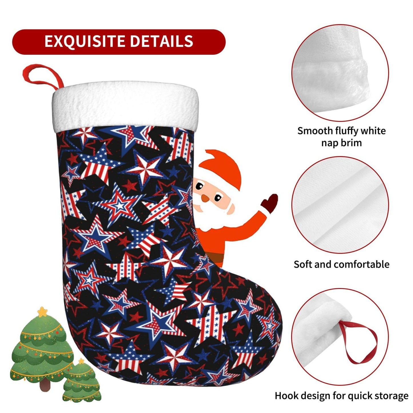 Odfovowo American Patriotics Christmas Stockings, 17.7 Inches Xmas Stockings Fireplace Hanging Socks Ornaments for Family Holiday Party Decorations Gifts