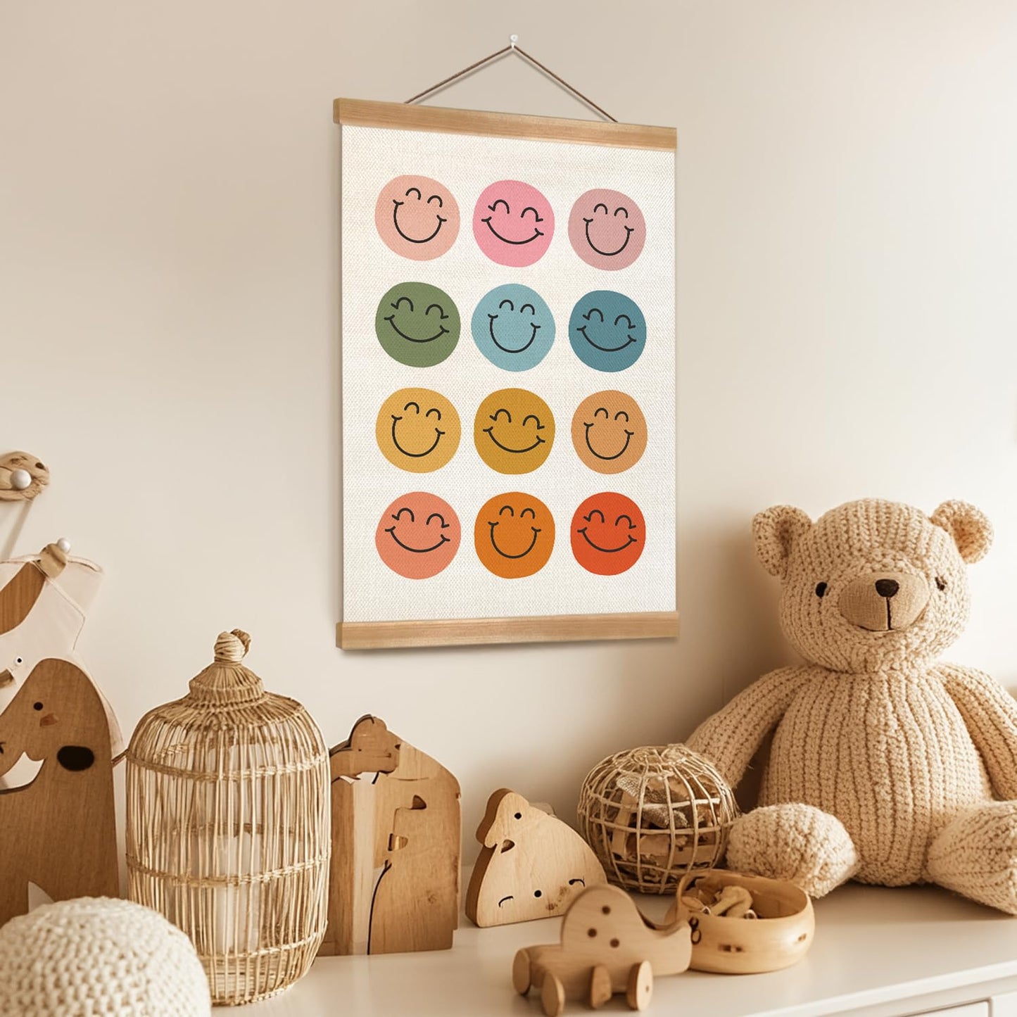 Smiley Face Poster for Babys Boys Girls Kids,Canvas Hanging Poster, Kids Wall Decor Gifts for Classroom Nursery Home school Baby Room Playroom Reading Room Bedroom Front Door-Baby Gifts Shower 12x16inch(Face)