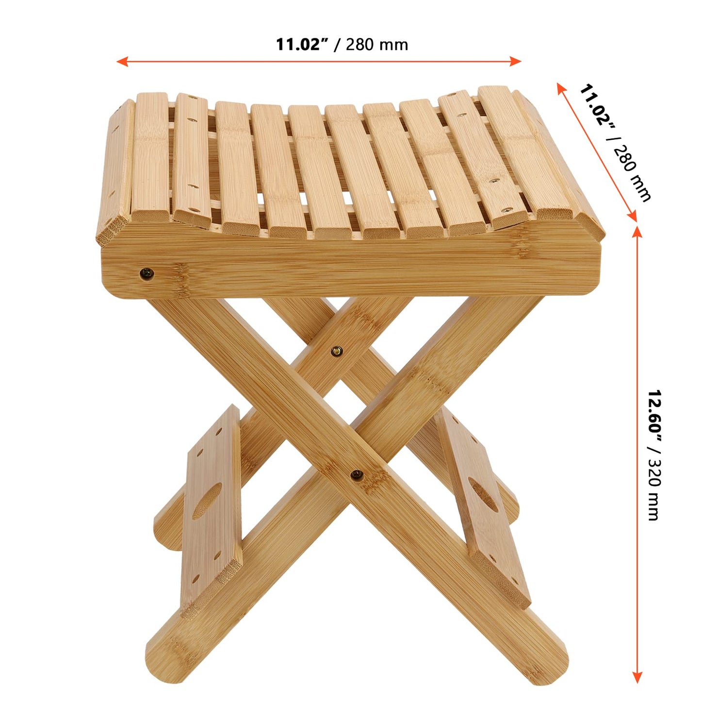 SINJEUN 2 Pack 12 Inch Natural Bamboo Folding Bench Seat Stool Bench for Bathroom, Spa, Sauna, Wooden Seat, Shower Bench Stool, Easy Assembled