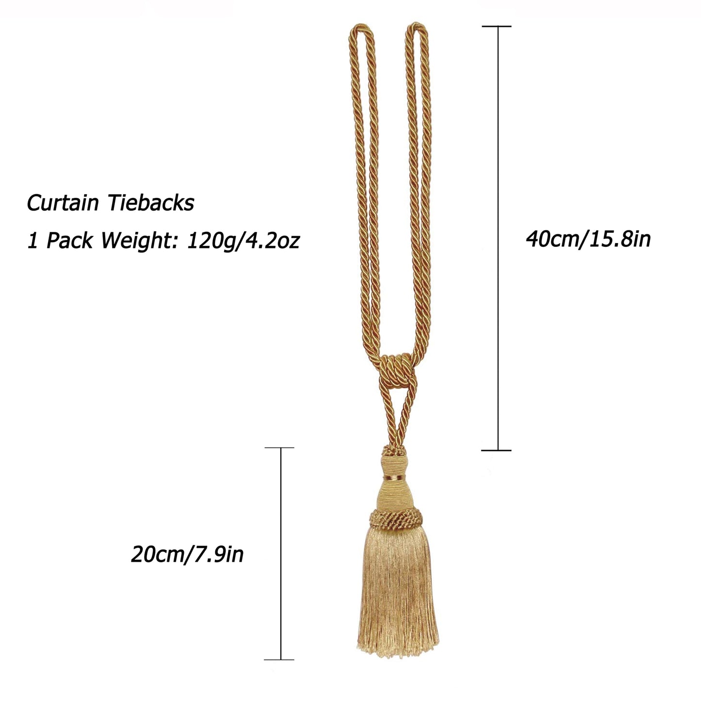 BEL AVENIR 2 Pack Curtain Tiebacks Tassel Drapery Tie-Backs Rope Handmade Holdbacks Home Office Hotel Decorative (Gold, 2 Pack)