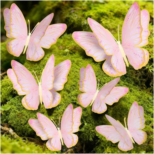 Mverse 3D Butterfly Wall Decor - Gold Paper Butterflies Sticker for Balloon Arch Garland & Cake Topper - Removable Mural Decals for Baby Shower, Wedding, Nursery & Girls Room Decoration (Pink)
