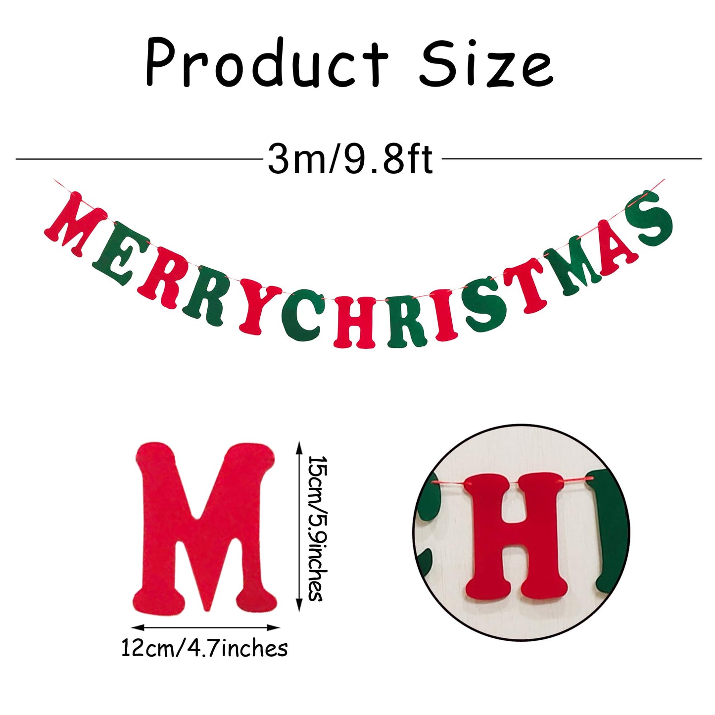 JSDJ Merry Christmas Banner Red Green Wool Felt Garland Christmas Decorations Indoor Happy Holiday Decorations Cute Hanging Decor for Mantel Fireplace Wall, Kids Bedroom, Living Room,Party Supplies